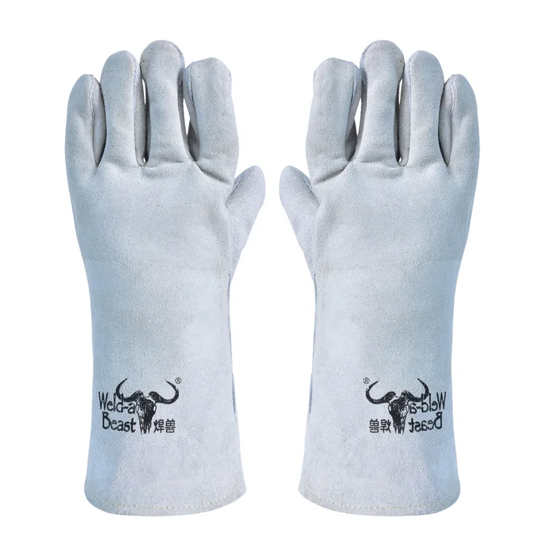 All Cowhide Electric Welding Gloves Welding Beast Double Thickness Heat Insulation Wear-resistant Lengthening Welder