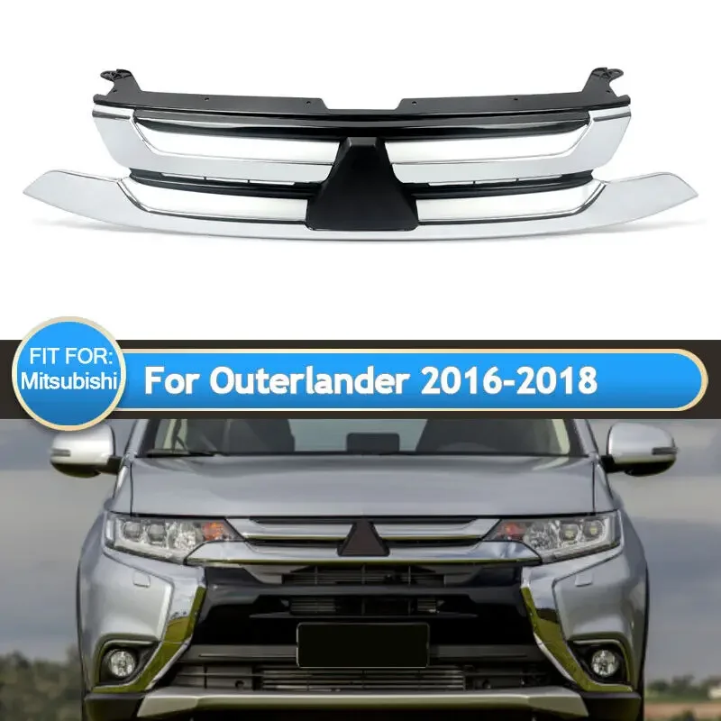 

Передний бампер, верхняя решетка радиатора для Mitsubishi Outlander 2016-2018, хром + черный