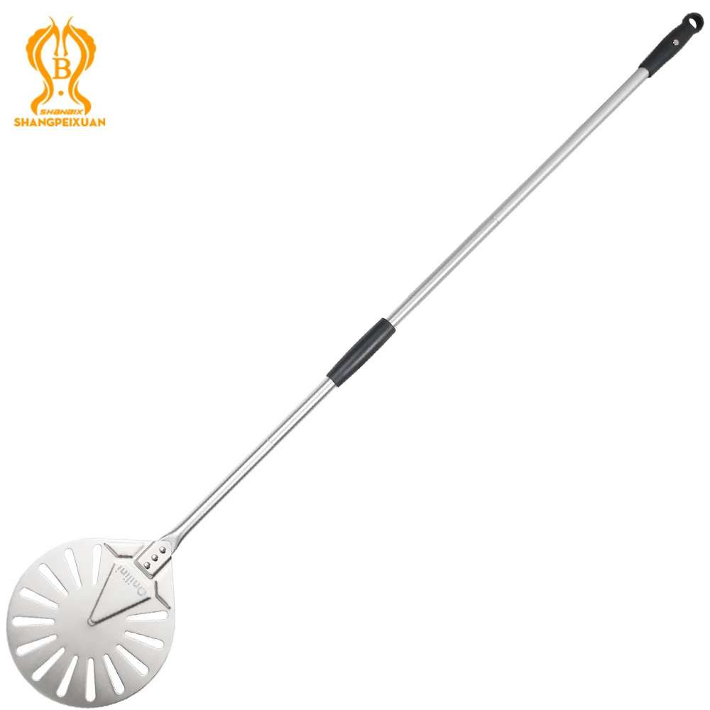 Pizza Peel 56 Inch Pizza Turning Peel Stainless Steel Round Long Handle Pizza Shovel Detachable Perforated Peel Paddle