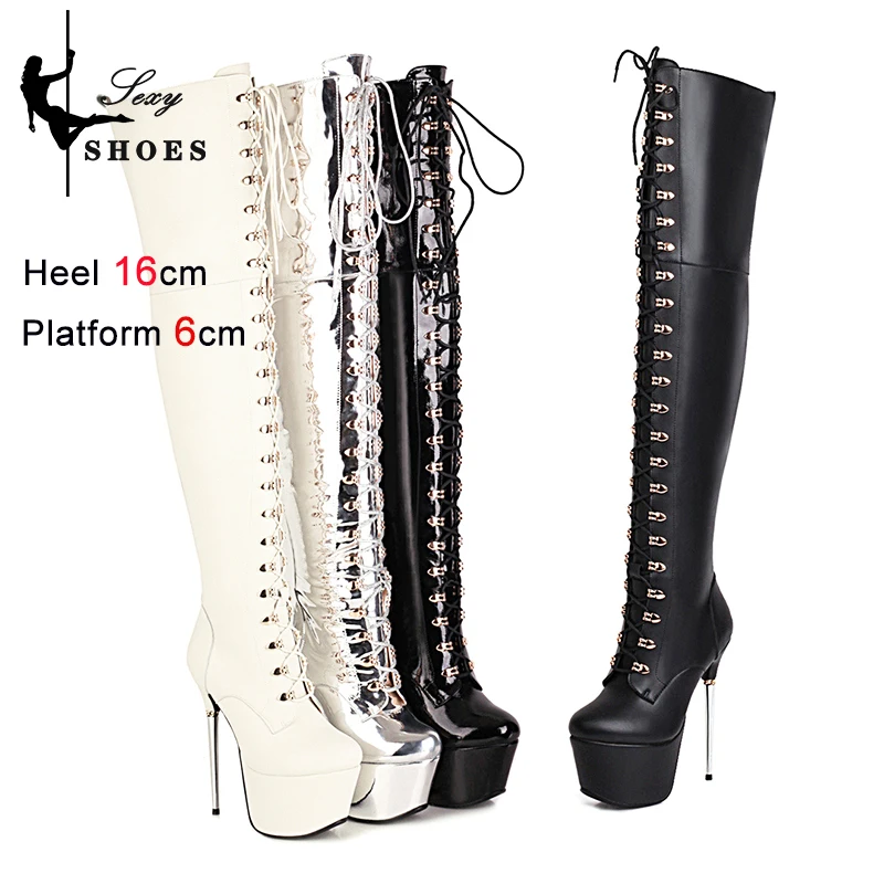 6.3Inch Over-the-knee Boots For Female Thigh High Platform Shoes Pole Dancing High Heels Winter Long Boots With Zipper For Women