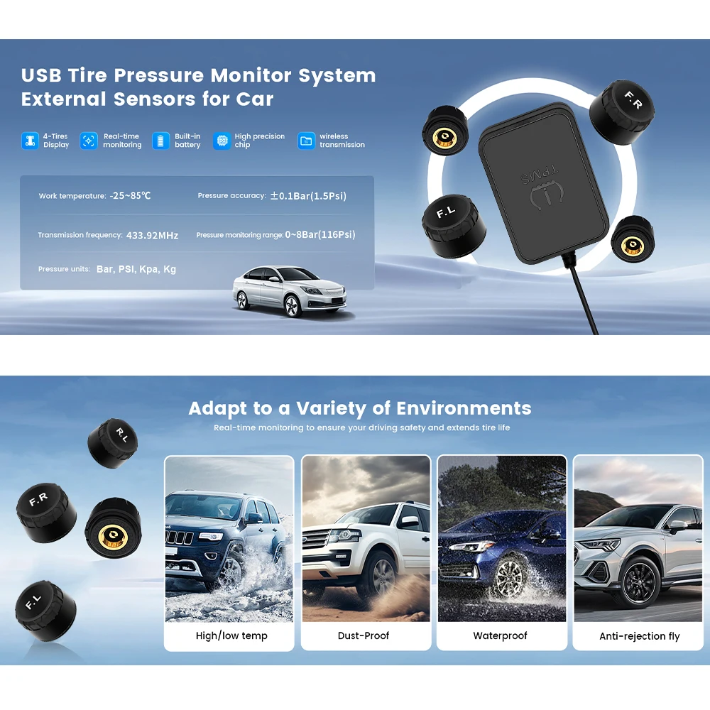 USB Android TPMS Tire Pressure Monitoring Alarm System Exchange The Tire Position Freely Wireless External Sensors Motorcycle Tire Pressure Monitor Car Tire Pressure Monitor Car Tire Pressure Sensor