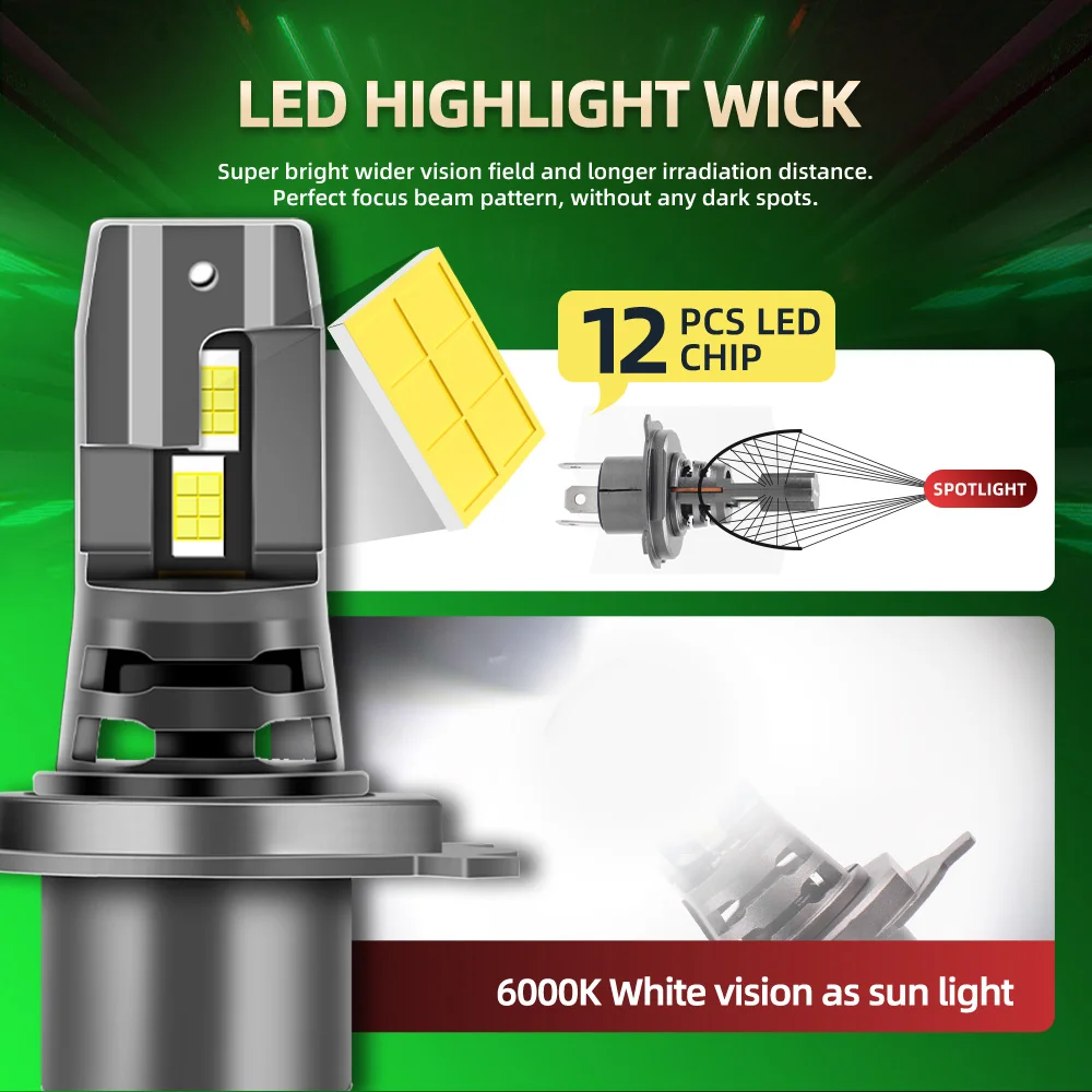 1/2PCS H4 LED 모토 오토바이 헤드 라이트 전구 12V 30000LM H4 9003 HB2 HS1 6000K 램프 Canbus For Yamaha Kawasaki Suzuki Ducati BMW