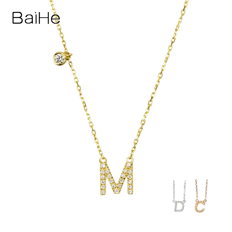

BAIHE Solid 18K Yellow Gold H/SI Natural Diamond Letter Necklace Women Men Birthday Trendy Fine Jewelry Collier Lettre Collar