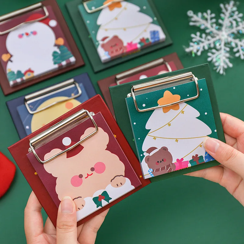 10 Pcs Cute Memo Pads Christmas Ins Board Clip Writing Pads Student Cartoon Sticky Note Paper Christmas Stationery Gifts 8*8cm