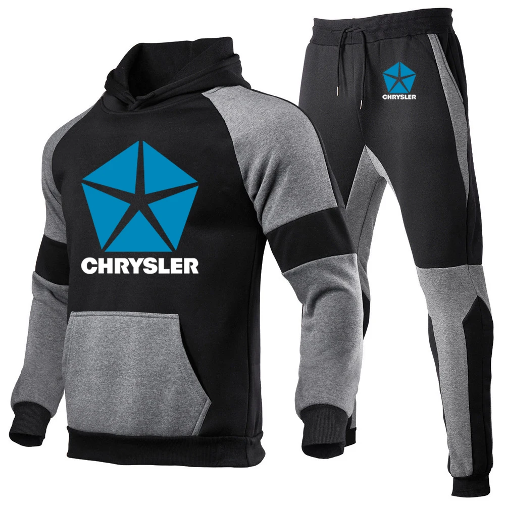 Chrysler spring and autumn 2023 new men's print popular stitching leisure and comfortable suit clothing trend sweater hooded sui