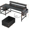 57" Desk with Power Outlets,Gaming Desk with Drawers and Printer Space,Computer Desk with File Drawers Cabinet,Study Writing 2