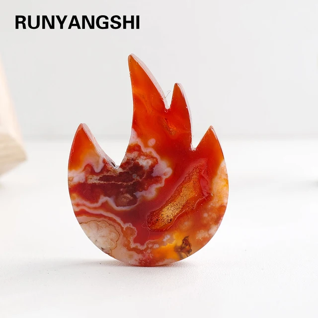 Natural Healing Quartz Red Cherry Blossom Agate Flame Statue Stone Crafts Carving Ornaments Gifts