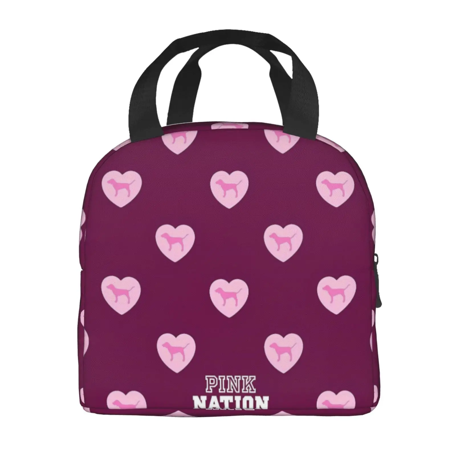 러브 핑크 도그 하트 패턴 시리즈 프린트 런치 토트백 단열 누수 방지 런치 박스 컨테이너 앞주머니 포함 소녀 소년용
