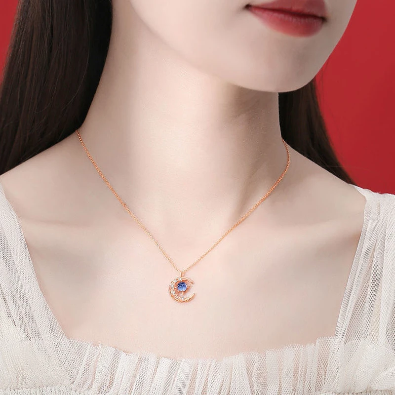 Fashion Light Of Stars And Moon Charm Necklace Delicate Clavicle Stars Rhinestone Chain Necklace For Women Jewelry - Image 4