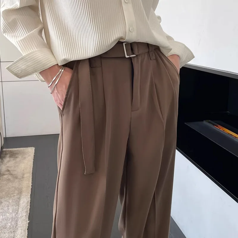 Beaux pantalons haut de gamme pour hommes, pantalons de costume marron drapés