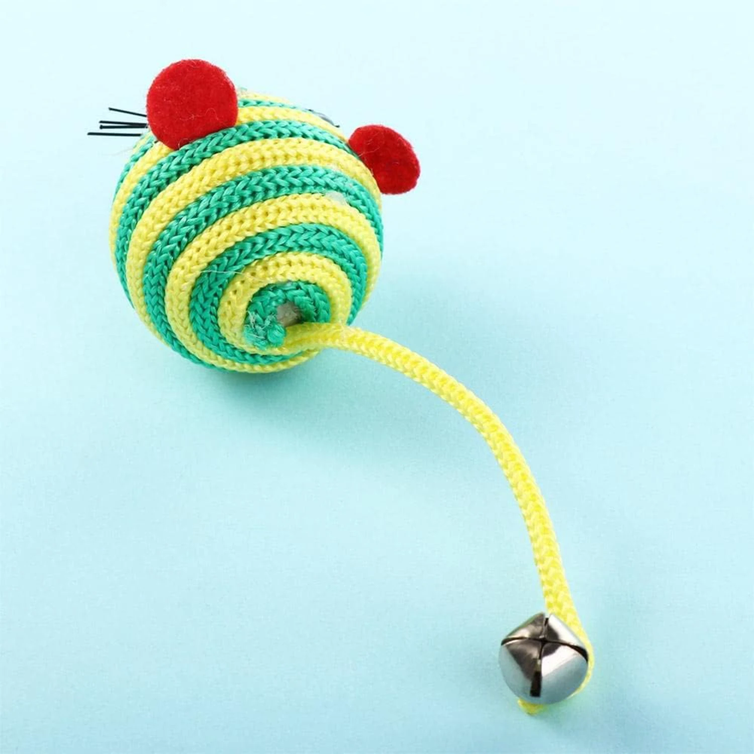 Pet Cat Toys Lovely Stripe Nylon Rope Round Ball Mouse Long Tail Cat Bite Play Toy with Interactive Chew Toy(Random color)