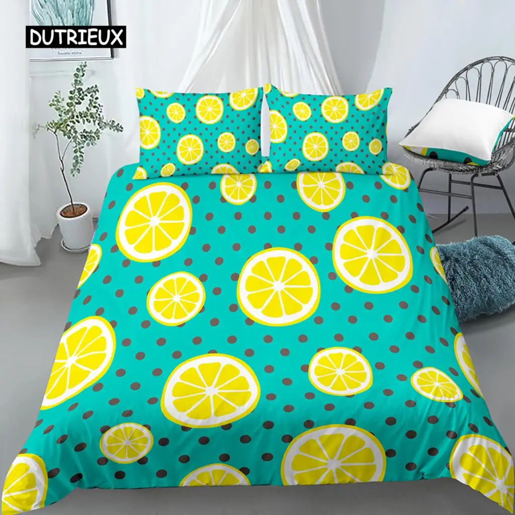 

Lemon Duvet Cover Set Fruit Theme 2/3pcs Bedding Set Queen King Size Quilt Cover Microfiber Comforter Cover for Kids Teen Adult