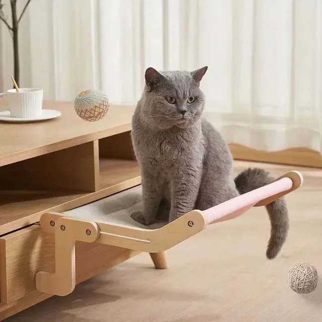 1pc Cat Window Hammock, Wooden Frame Hanging Cat Lounge Bed, Detachable Cat Basking Platform Window Seat Shelves 3