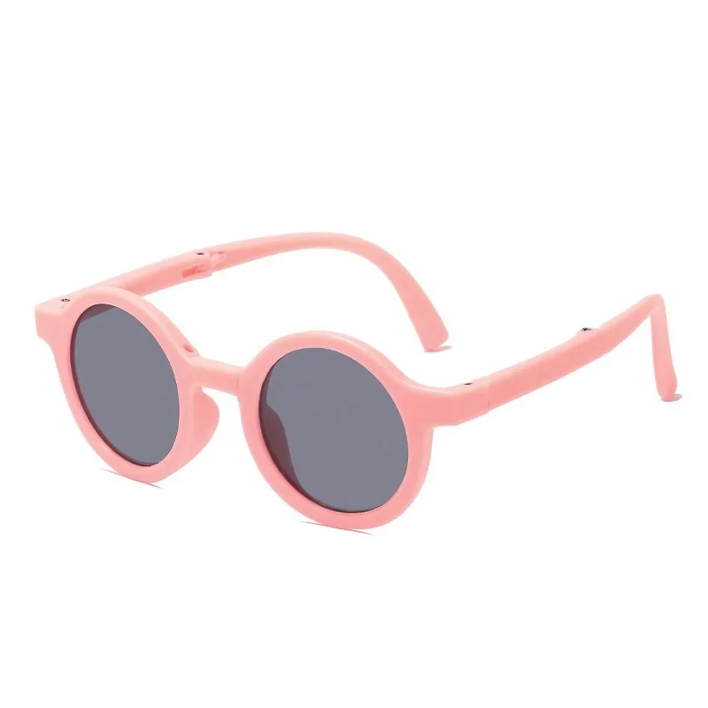 Korean Style Foldable Sunglasses for Kids Candy Color Small Round Frame Summer Shades with Case