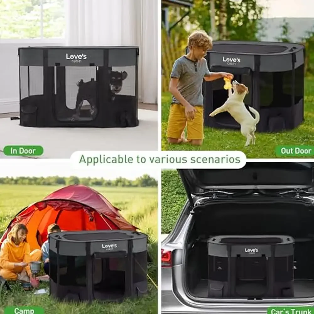 Portable Foldable Dog Playpen Crate Indoor/Outdoor Pet Exercise Kennel Easy Assembly & Storage Scratch-Resistant Mesh Zippered