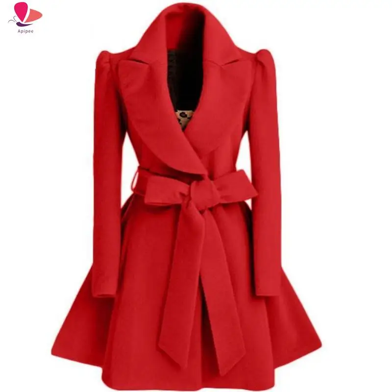 

Korean Women's Woolen Windbreaker Overcoat Jacket Coats Red XL Autumn and Winter Long Windbreaker Overcoat Fashion Coat Jacket