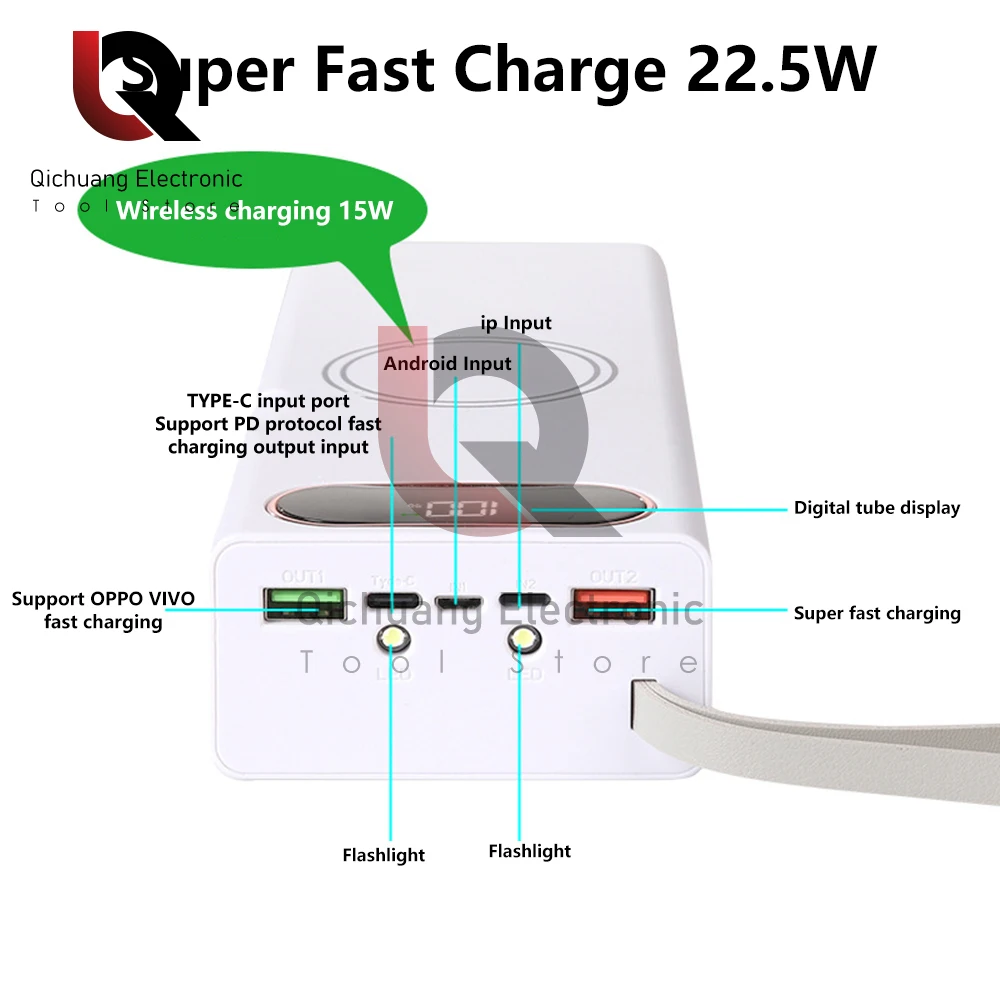 No Welding DIY Detachable 20x 18650 Batteries Power Bank Case Super Fast Charge For Phones Charging 22.5W Battery Storage Boxes