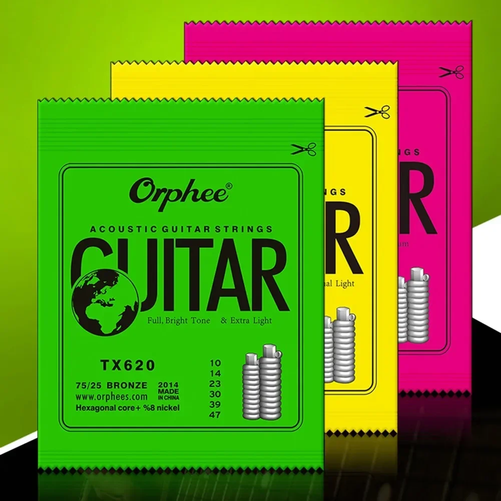 Orphee Acoustic Guitar Strings 6pcs Set Clear And Glossy Sound 10 47 Extra Light 11 52 Normal Light 12 53 Medium Gauge