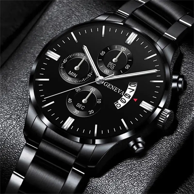 Fashion Mens Watches Luxury Black Stainless Steel Quartz Wrist Watch ...