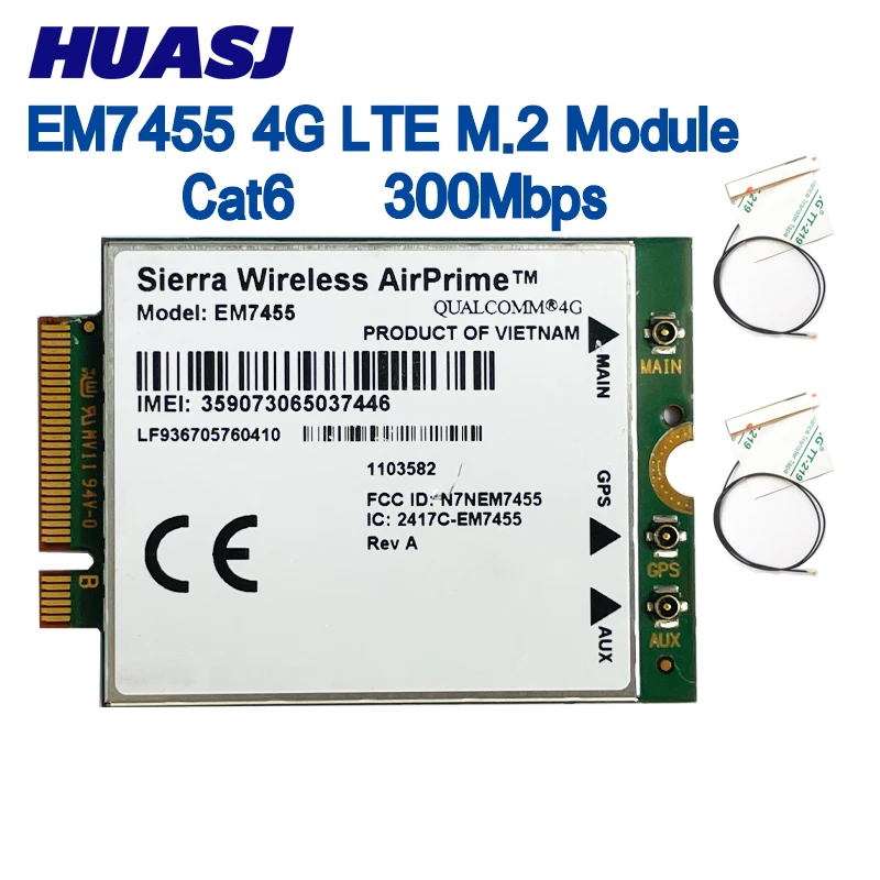 Huasj-wwan Sierra Módulo 4g sem Fio para Laptop e Roteador 4g Em7455 1103582 Fdd Tdd Lte Cat6 Ngff M.2 300mbps