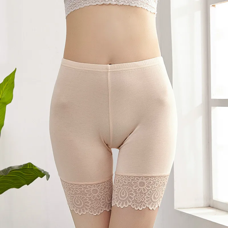 40KG-80KG Women Plus Big Size Safety Pants Elastic Soft Comfortable Modal Material Nude/Black Shorts Lace Safety Short Pants