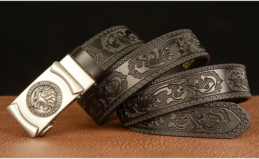 Männer Echtes Leder Gürtel Luxus Gold Löwe Metall Automatische Schnalle Rindsleder Gürtel für Männer Jeans Bund Männlich Strap Schwarz – Detail 20