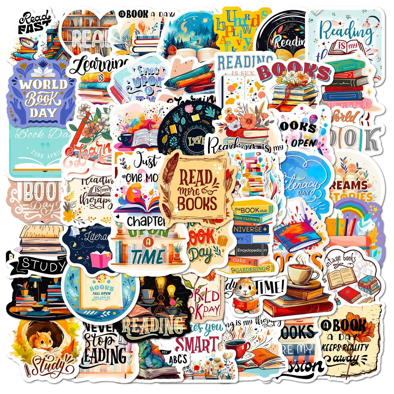 

10/25/50pcs Graffiti Reading Books Stickers for DIY Students Scrapbooking Phone Laptop Travel Luggage Skateboard Helmet Bottle