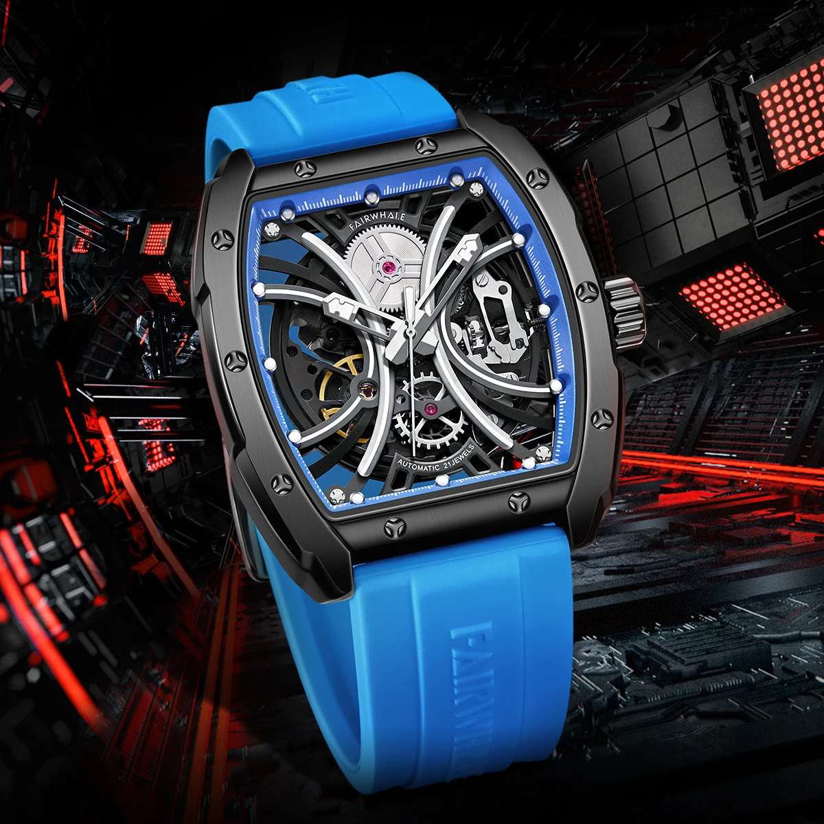 

FAIRWHALE Original Skeleton Mechanical Men's Watches Type Luxury Automatic Man Watch Rubber Waterproof Watch reloj hombre