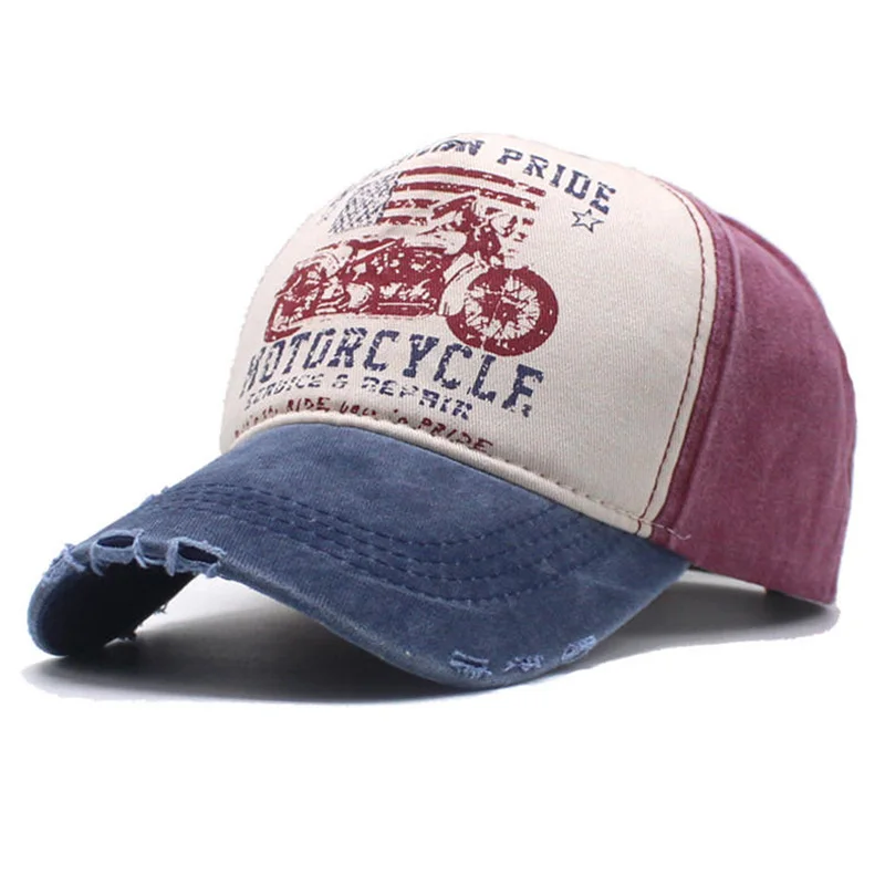 Motorrad Sonnenhut Graffiti Print Baseball gewaschene Vintage Cap Farbblock Baseball breite Krempe Hut Entenschnabel Cap