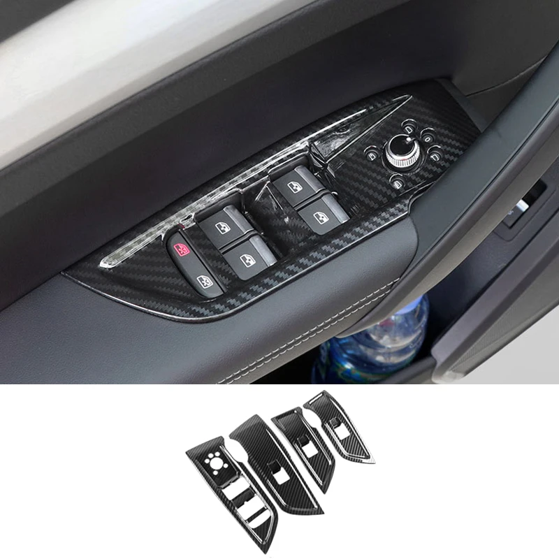 For Audi Q5 FY 2018 2019 2020 2021 Car Styling Interior Door Window Handle Panel Strips Cover Trim Carbon Fiber ABS 4