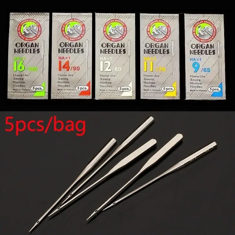 Sewing Needle 5Pcs Pack ORGAN Household Sewing Machine Needles HAX1 for SINGER BROTHER Size 8 9 10 11 12 14 16 18