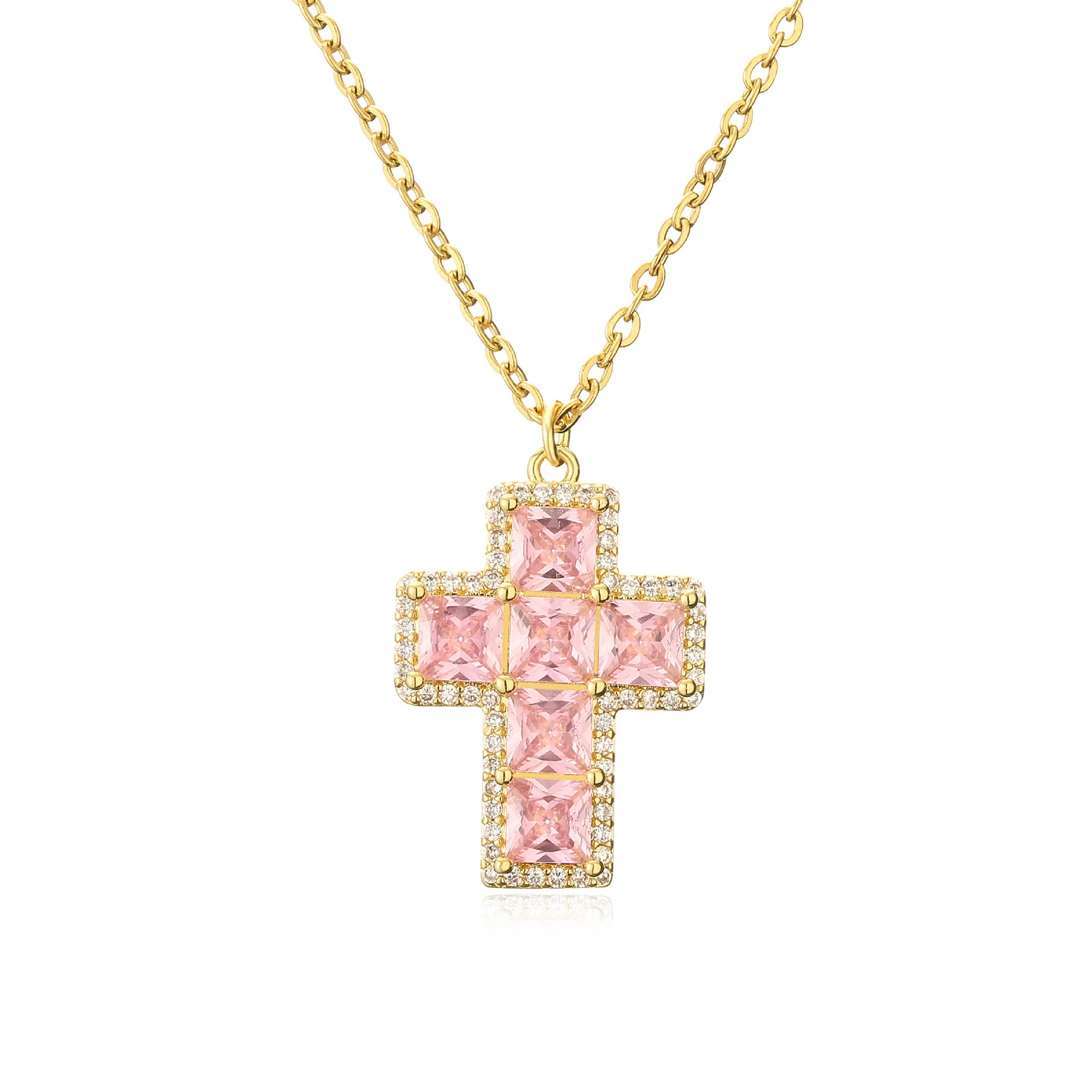 Necklace Women's 18k Gold Plated Colored Zircon Crystal Cross Popular Fashion Jewelry Gifts