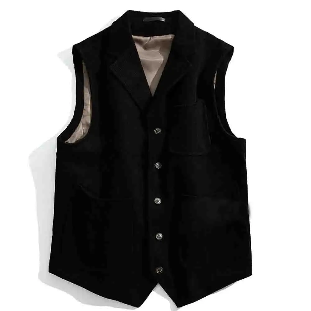 Corduroy Men Vest Cotton Light Brown New Style Notched Lapel Solid Color With Pockets Gilet For Male Clothing жилетка 3