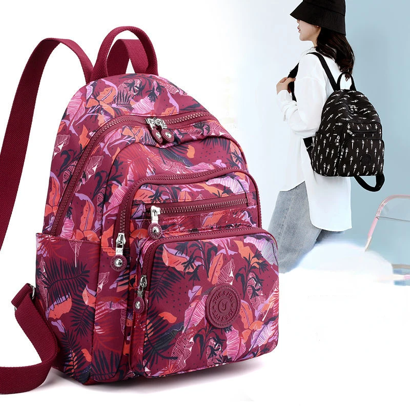 2023 New Women Backpack Fresh High-Grade Ultra-Light Printed National Style Fashionable Floral Oxford Cloth Bag