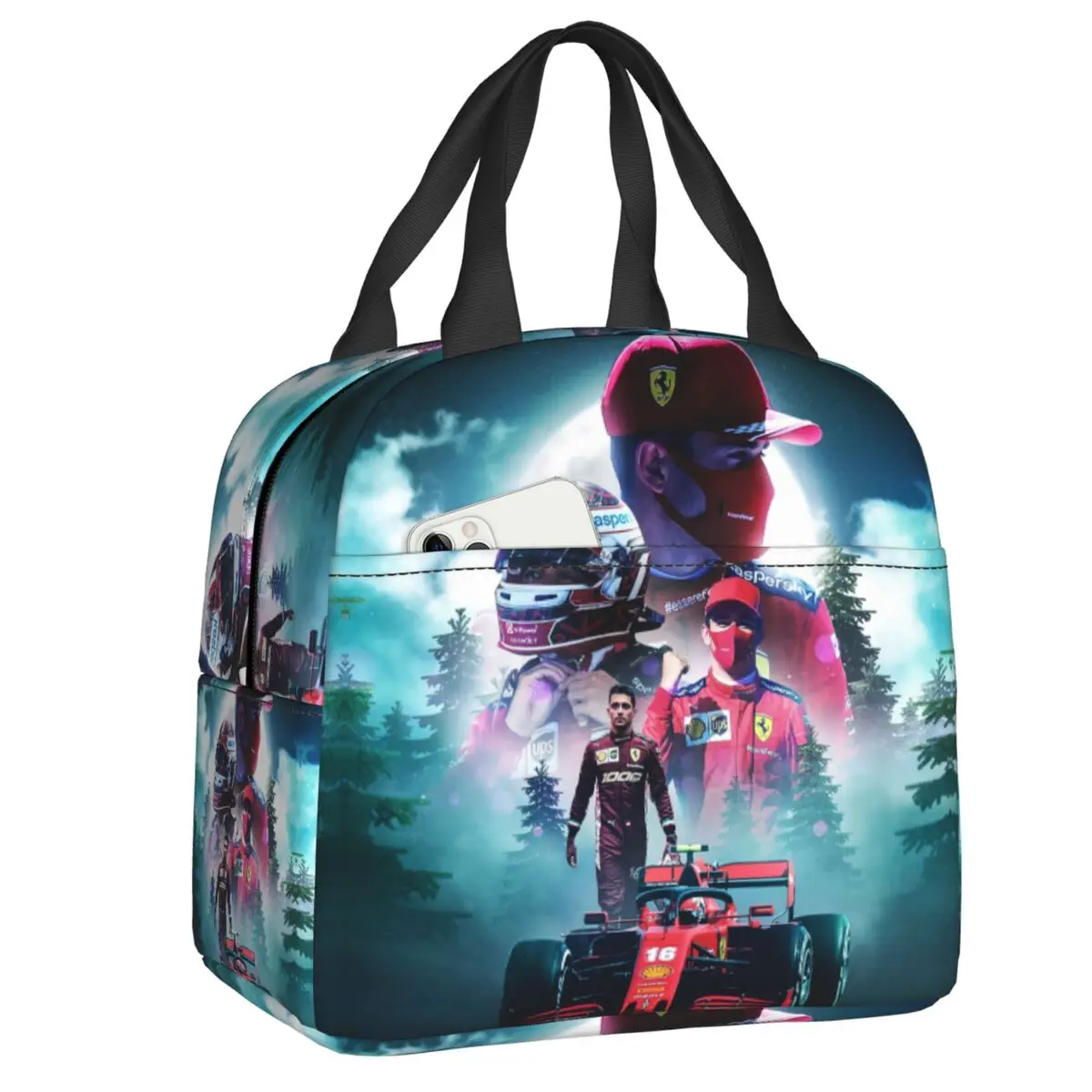 

Custom Formula One Racing Driver Leclerc Charles Lunch Bag Women Cooler Warm Insulated Lunch Box for Kids School Children