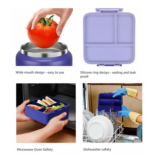 Boîte à déjeuner Bento avec pot alimentaire isolé sous vide en acier inoxydable de 8 oz 4