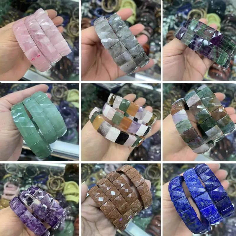 10X14MMNaturalStonePinkCrystalTigerEyeFluoriteGeometricBeads