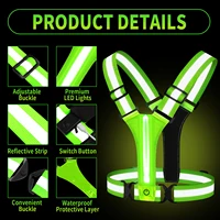 Adjustable Reflective Gear Security Vests USB Rechargeable Safety High Visibility Night Outdoor For Running Cycling Sports 2
