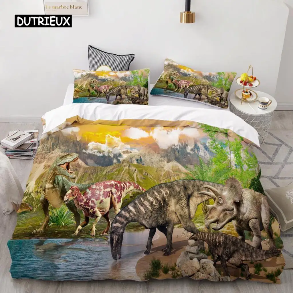 

Dinosaur Duvet Cover Set Twin Size Polyester Quilt Cover Jurassic World Park Dinosaur Prints Twin Bedding Set for Kids Teen Boys