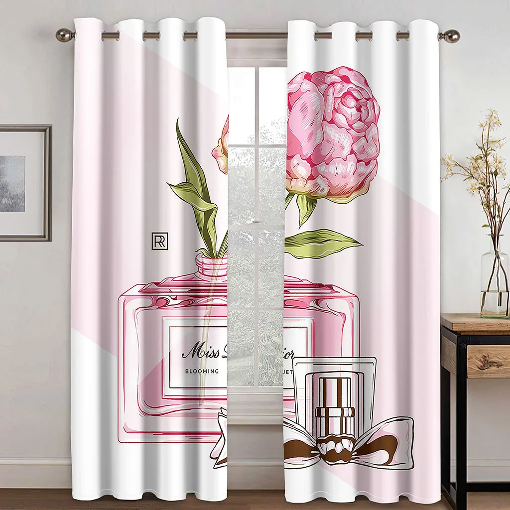 

Pink Rose Flower Floral Animal Window Curtains in the Kids Bedroom Living Room Hall Treatments Kitchen Decor Drapes Blinds 2Pcs