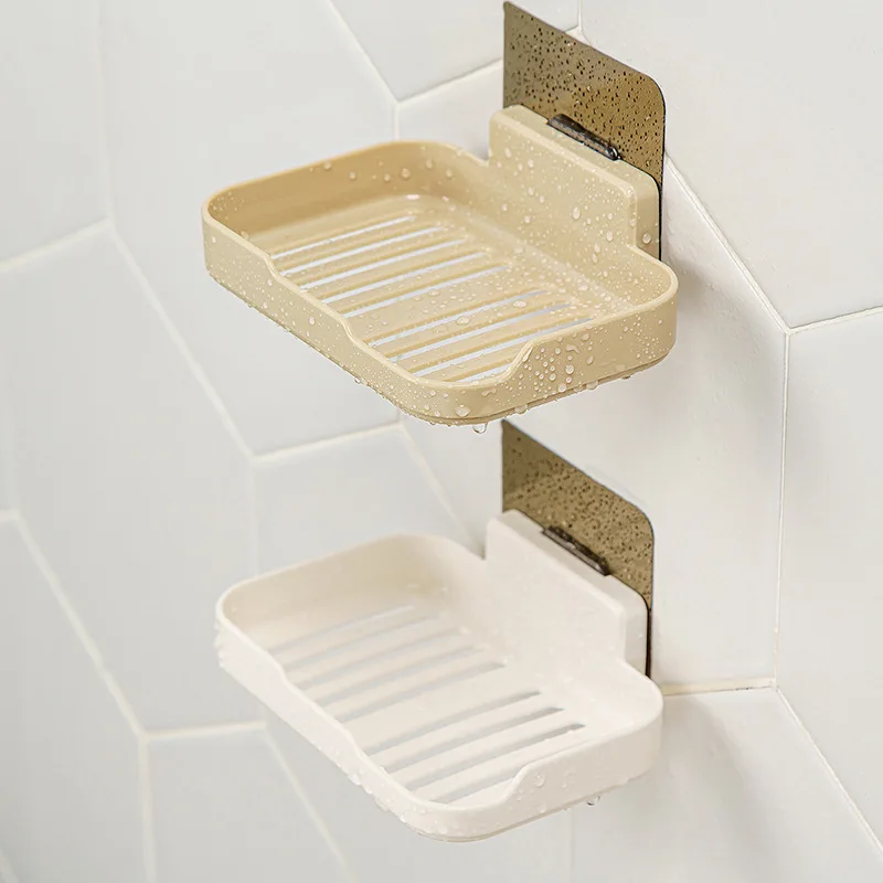

Non Punching Strong Adhesive Wall Mounted Bathroom Toilet 2 Sets Quick Drainage Basket Soap Box Storage Rack