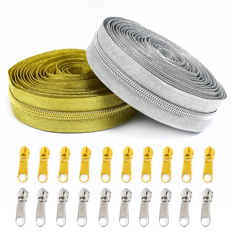 510Meters5NylonZipperTapeDecorativeZippersPullerSliderSilver