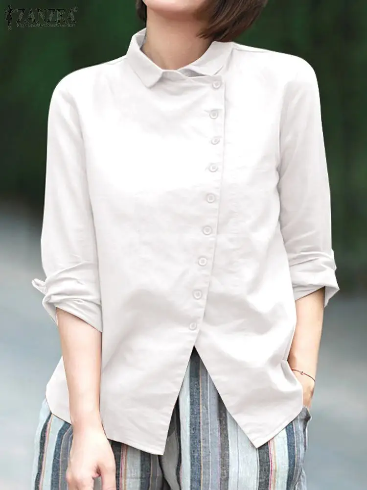 

2023 ZANZEA Autumn Vintage Shirt Women Casual Party Work Blusas Fashion Buttons Down Tops Lapel Neck Long Sleeve Solid Blouse