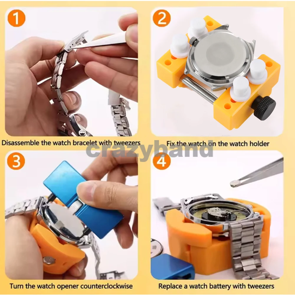 Enhanced Watch Back Case Opener and Repair Tool Set with Holder Accessories