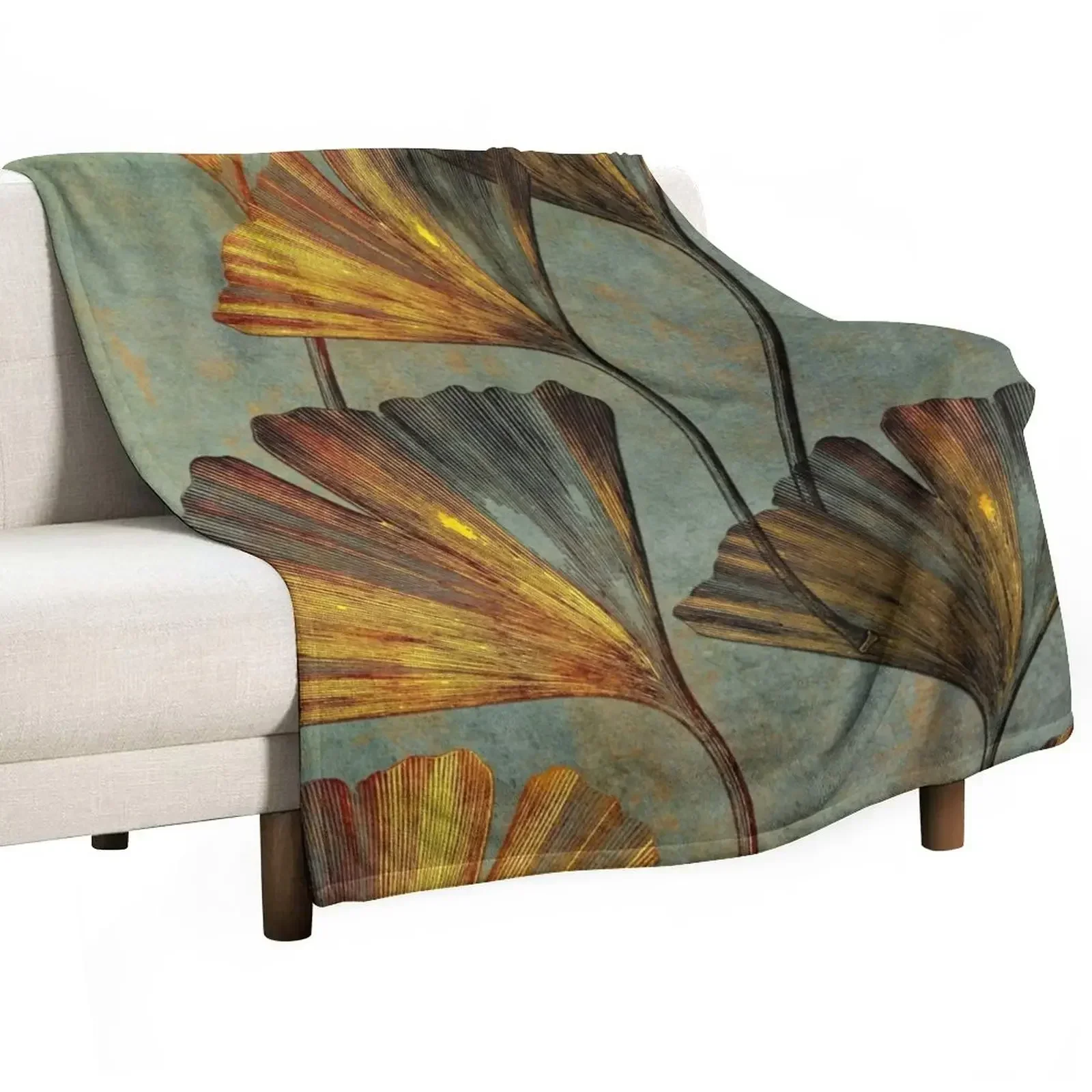 ginko floral decoration #ginko Throw Blanket for winter Hairy Blankets