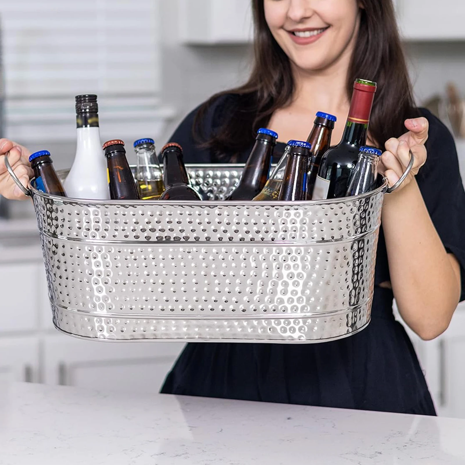 Ice Bucket Galvanized Tub Storage Container Durable Lightweight Ice Tub Beer Buckets for Drinks Champagne Cocktail Wine Party