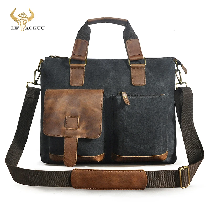 

Canvas+Crazy Horse Leather Office Business Briefcase For Men 15.6" Laptop Case Attache Portfolio Bag Maletin Messenger Bag B260