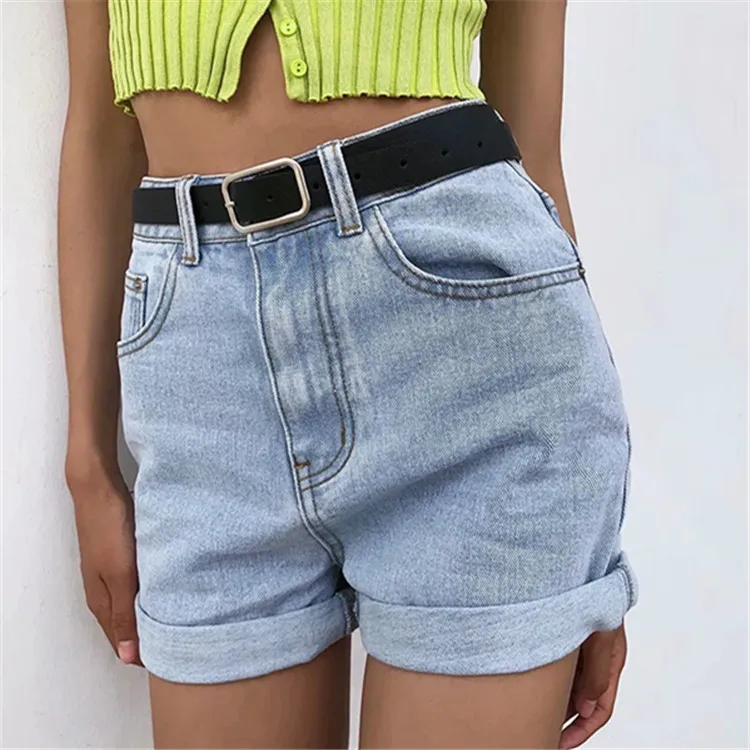 

Women Vintage Sexy High Waist Khaki Denim Shorts Slim Fit Belt Shorts Summer All-Match Street Fashion New Zipper Pockets Bottoms
