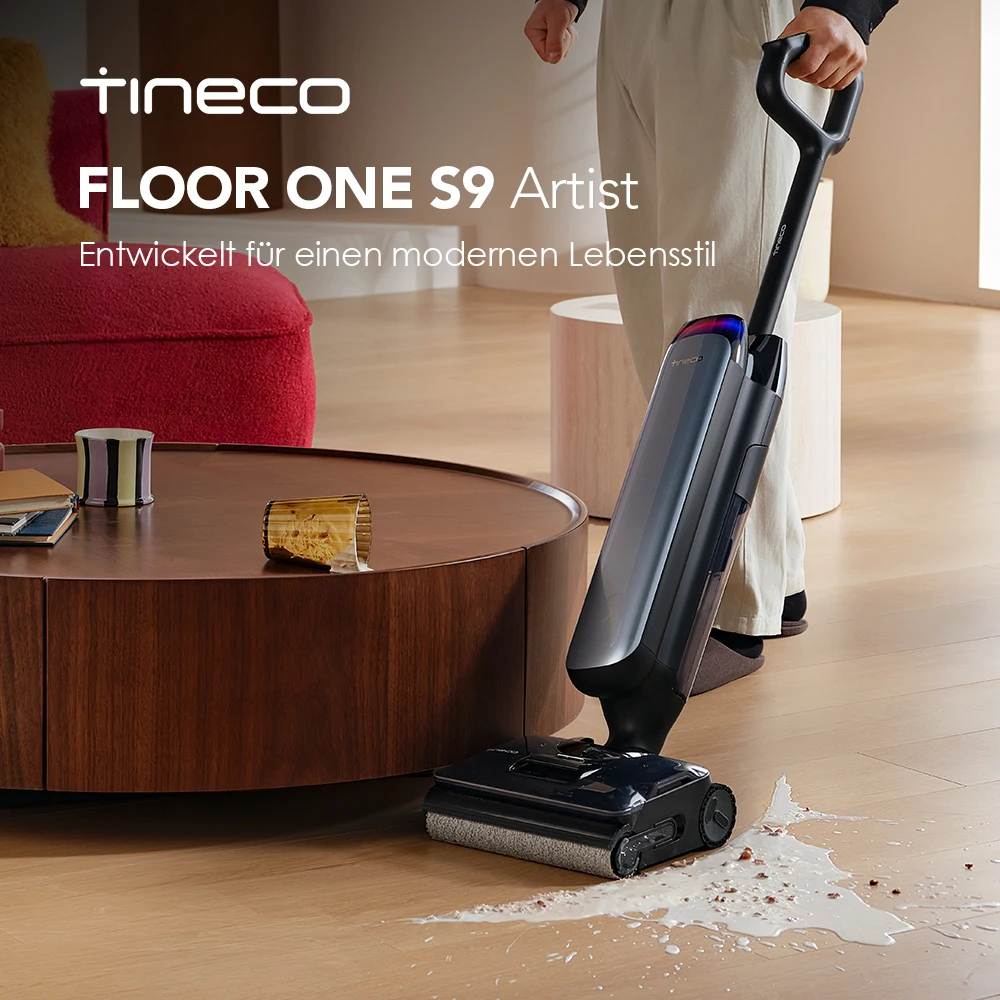 Tineco Floor One S9 Artist Odkurtacz na Mokro I sucho, ssanie 22 kPa, konstrukcja zapobiegająca splątaniu, samooczyszyszczanie, wydłużona żywotność akumulatora, Czas Pracy 50 min, czyszczenie dwóch kawędzi 180 D, ukątem.