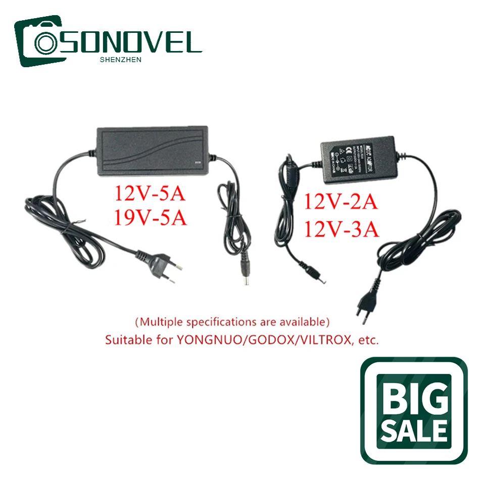 

Адаптер питания переменного тока 100-240 В, 3 А-12 В/5 А-12 В/5 А-19 в, штепсельная вилка европейского стандарта, постоянный ток 5,5 мм x 2,1-2,5 мм для видеолампы Yongnuo Godox Viltrox